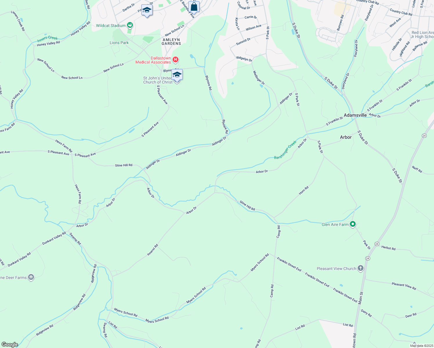 map of restaurants, bars, coffee shops, grocery stores, and more near 786 Arbor Drive in Red Lion