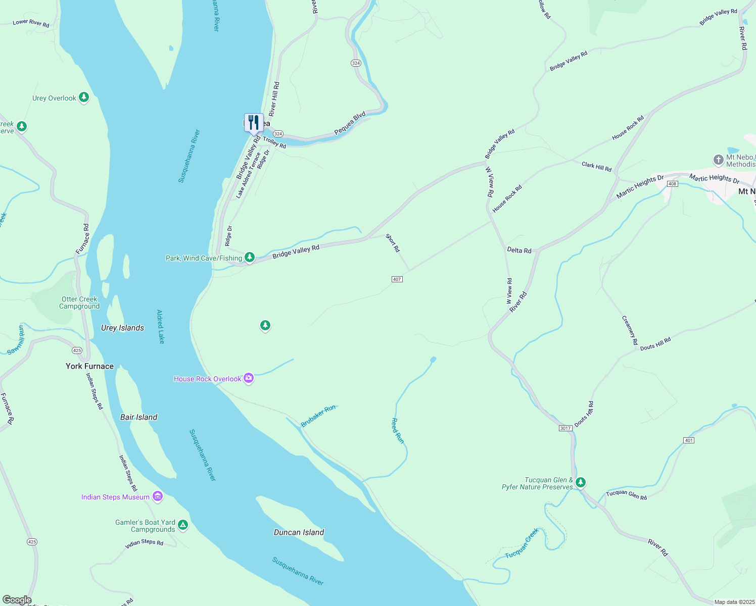 map of restaurants, bars, coffee shops, grocery stores, and more near 316 House Rock Road in Pequea