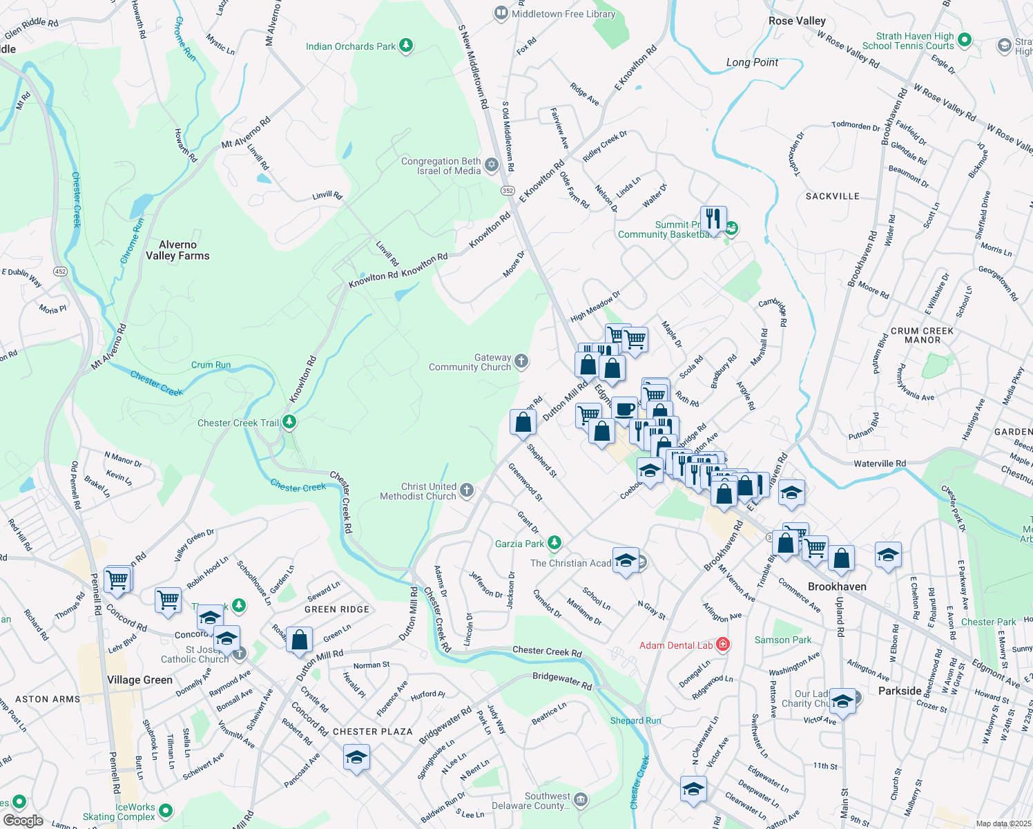 map of restaurants, bars, coffee shops, grocery stores, and more near 224 Harrison Road in Brookhaven