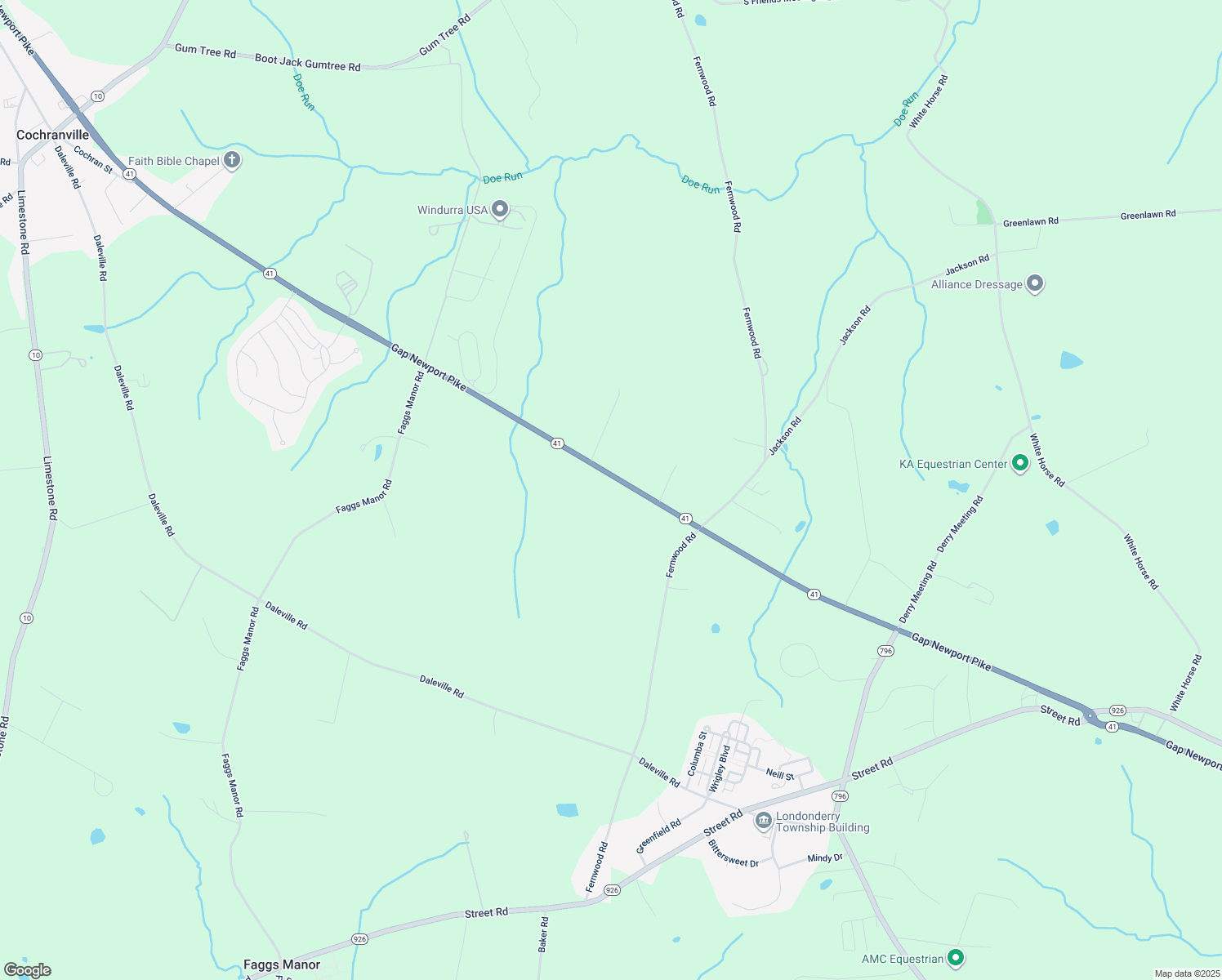 map of restaurants, bars, coffee shops, grocery stores, and more near 2078 Gap Newport Pike in Cochranville