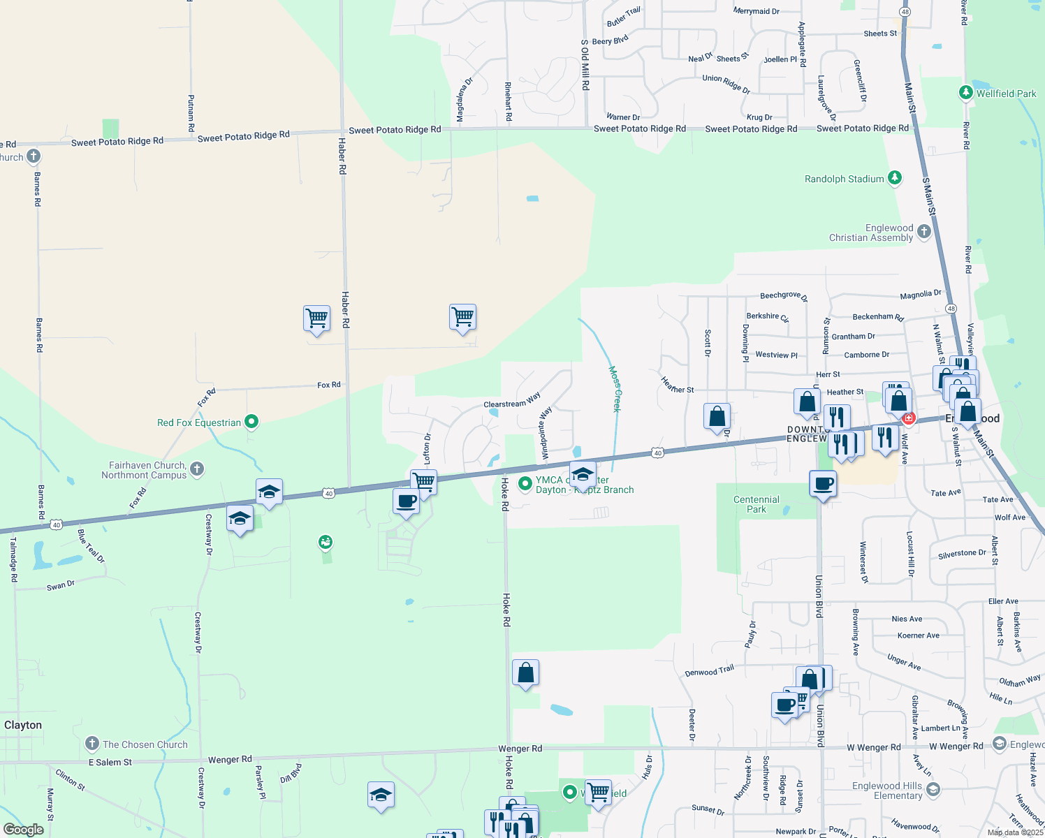 map of restaurants, bars, coffee shops, grocery stores, and more near 213 Pointers Run in Englewood