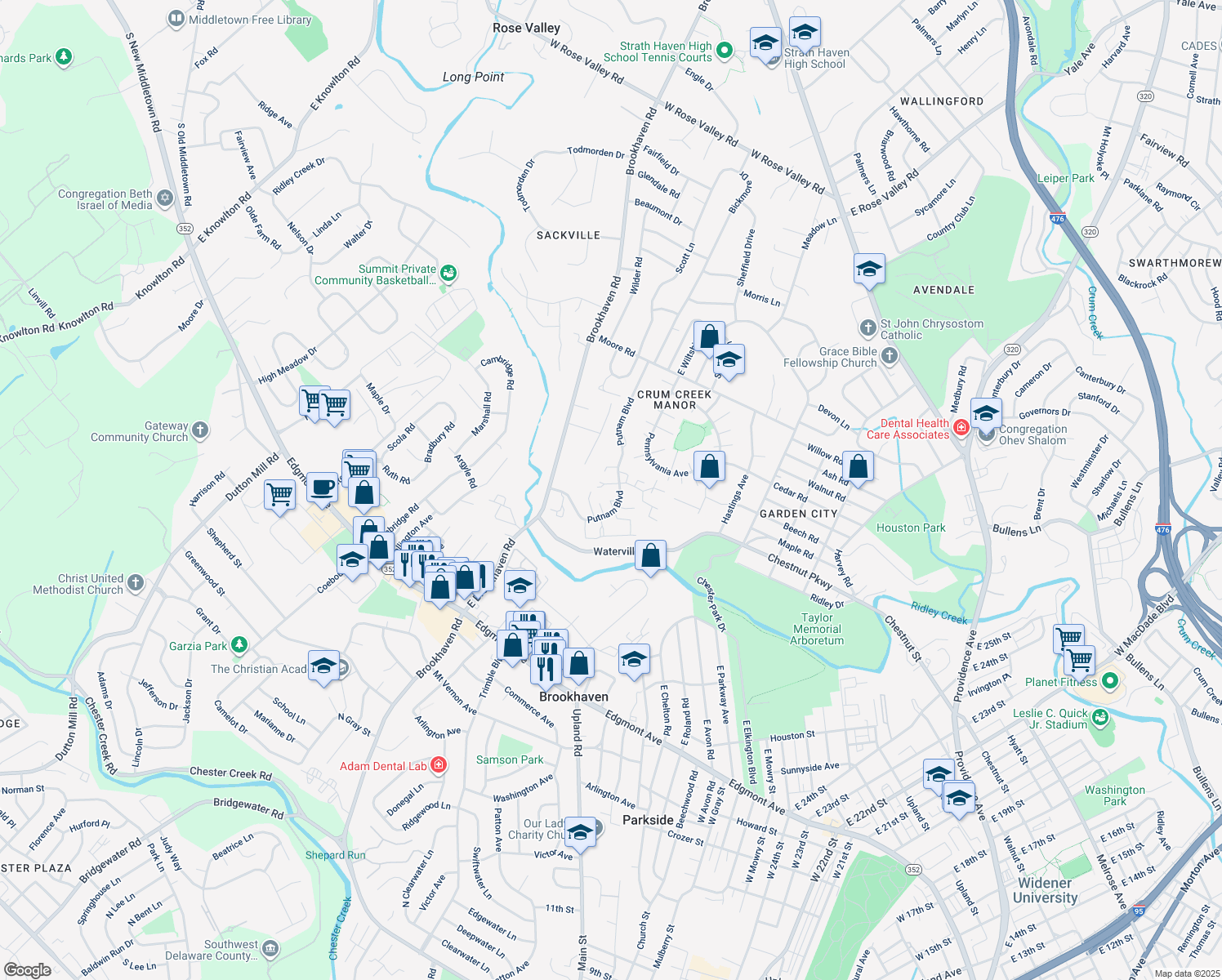 map of restaurants, bars, coffee shops, grocery stores, and more near 991 Putnam Boulevard in Nether Providence Township