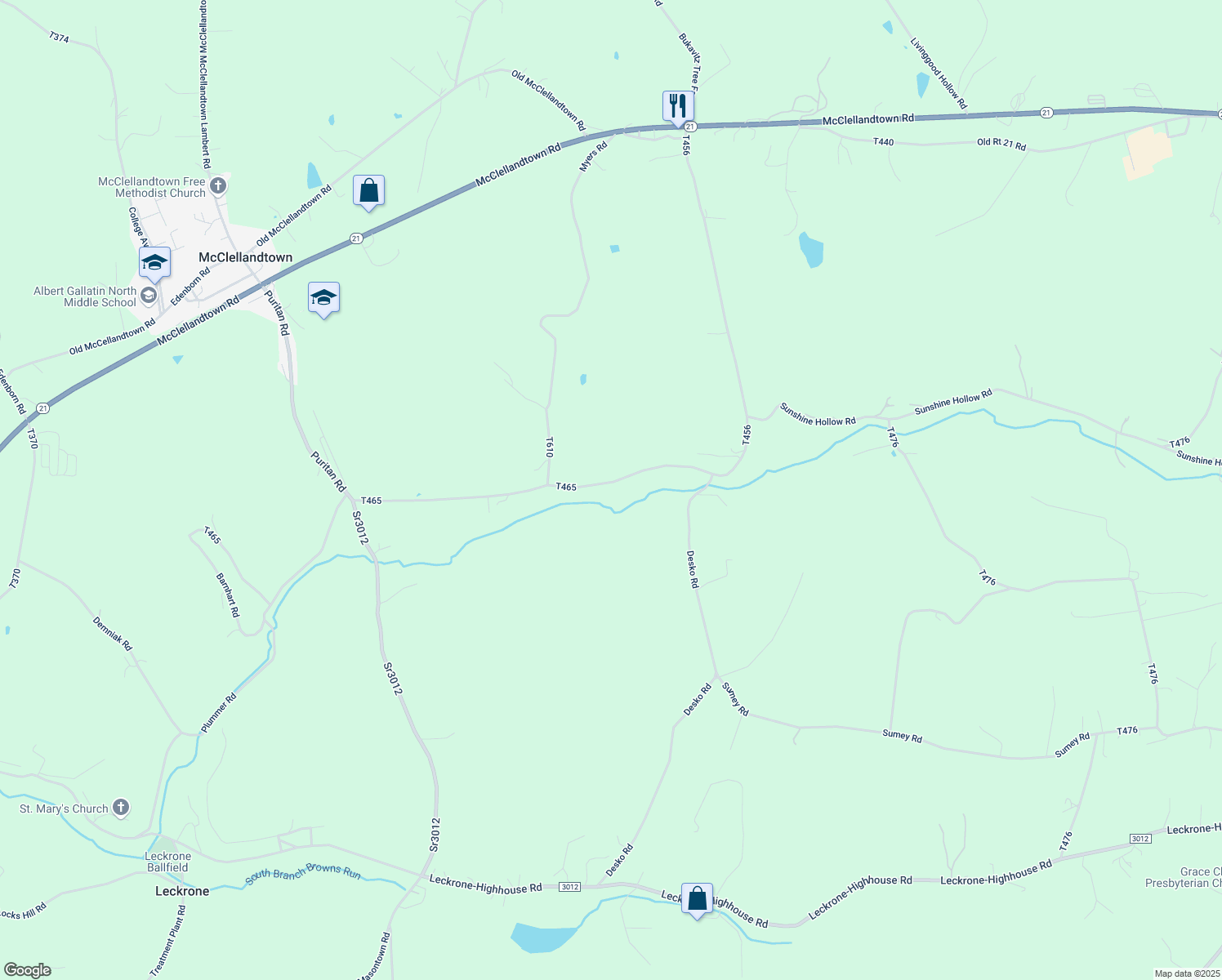 map of restaurants, bars, coffee shops, grocery stores, and more near 388 Messmore Road in McClellandtown