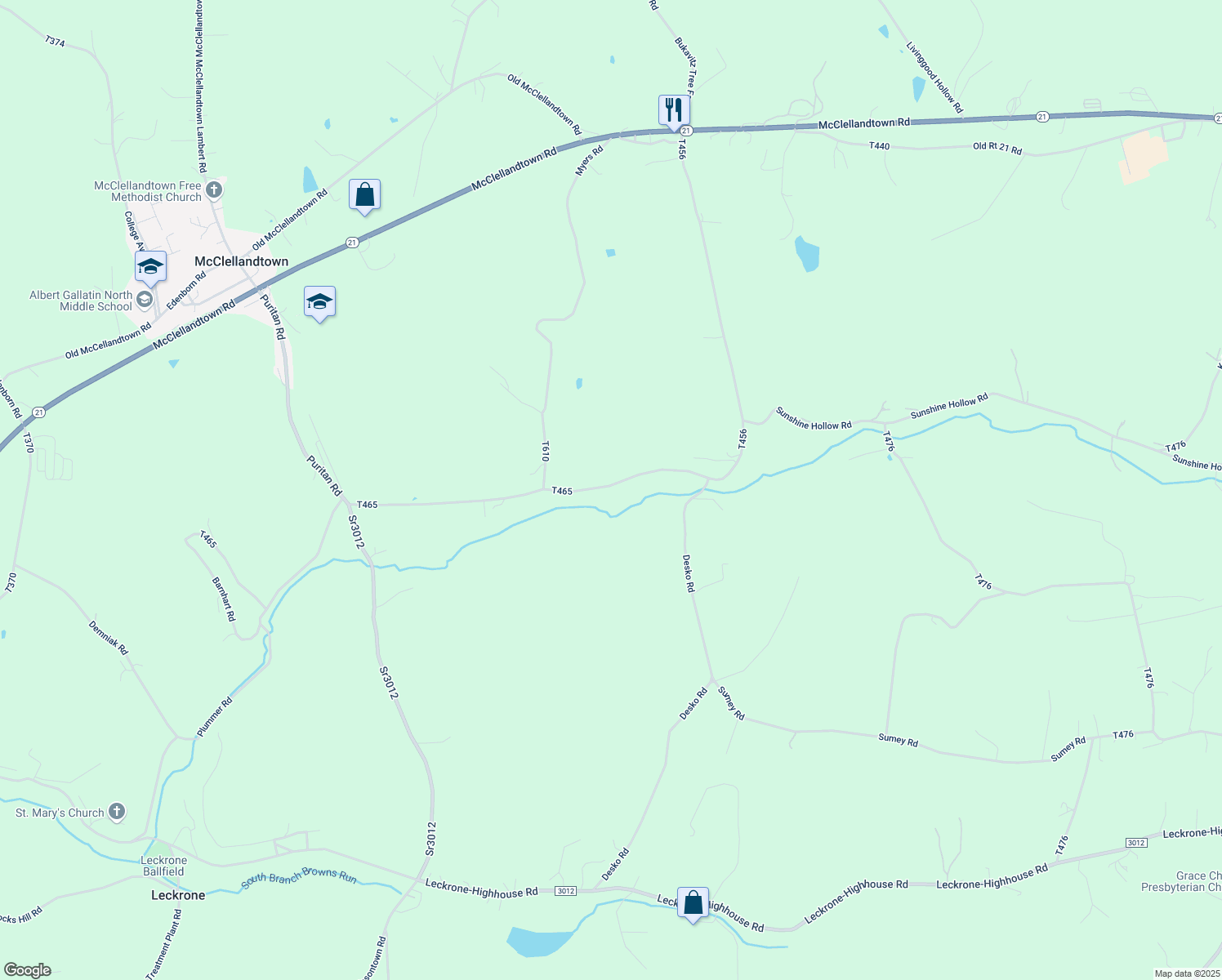 map of restaurants, bars, coffee shops, grocery stores, and more near 388 Messmore Road in McClellandtown