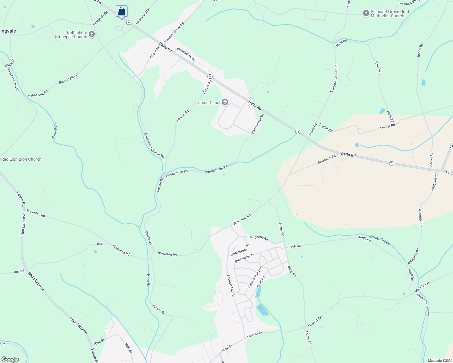 map of restaurants, bars, coffee shops, grocery stores, and more near 851 Zimmerman Road in Red Lion
