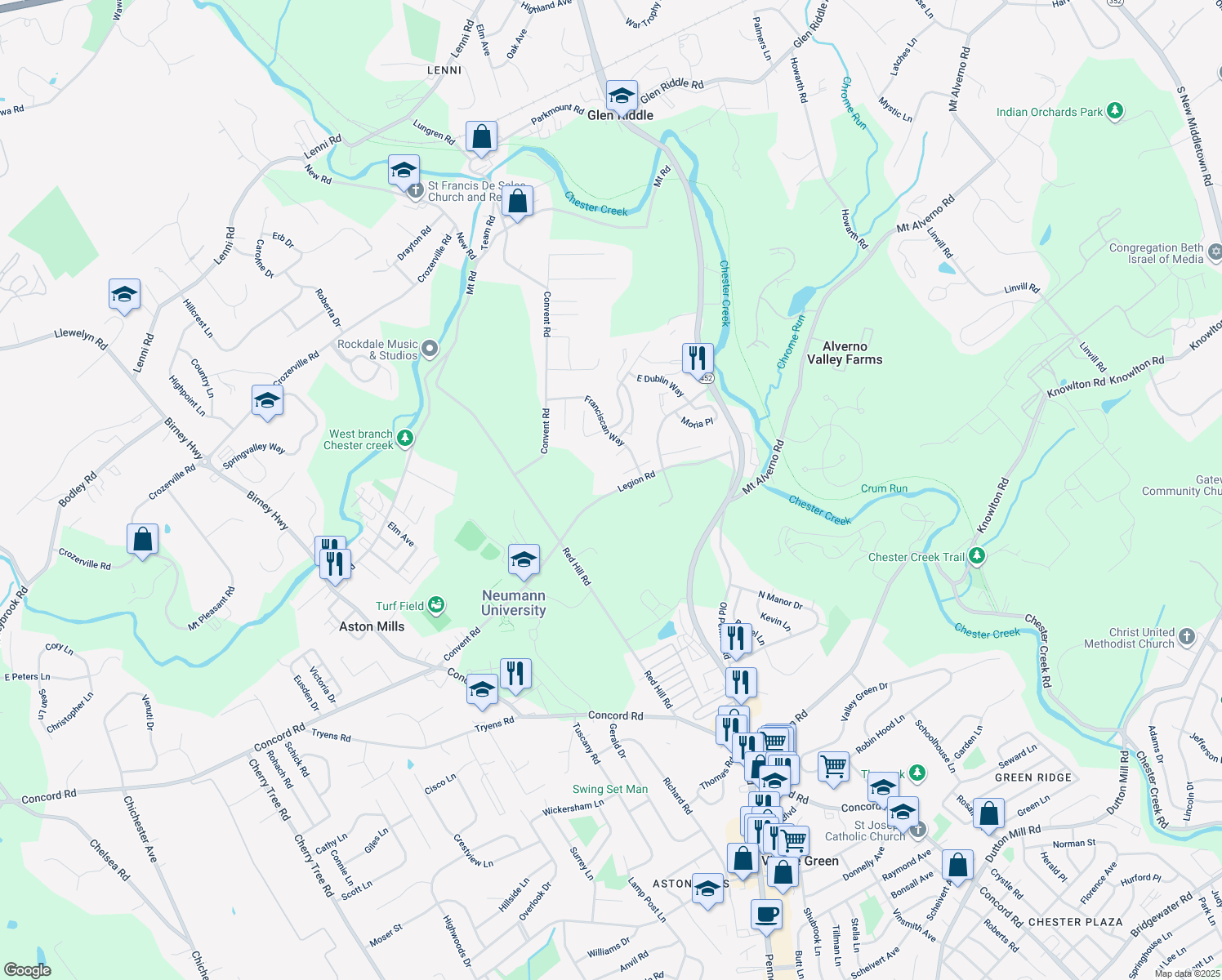 map of restaurants, bars, coffee shops, grocery stores, and more near 608 Legion Road in Aston