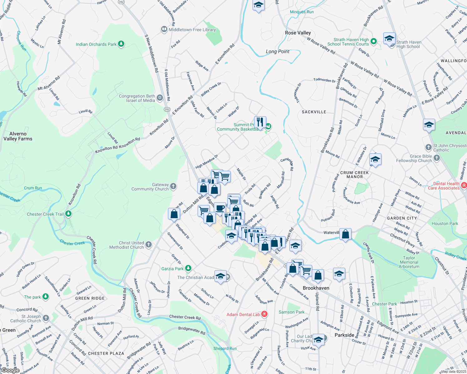 map of restaurants, bars, coffee shops, grocery stores, and more near 723 Ricks Circle in Brookhaven