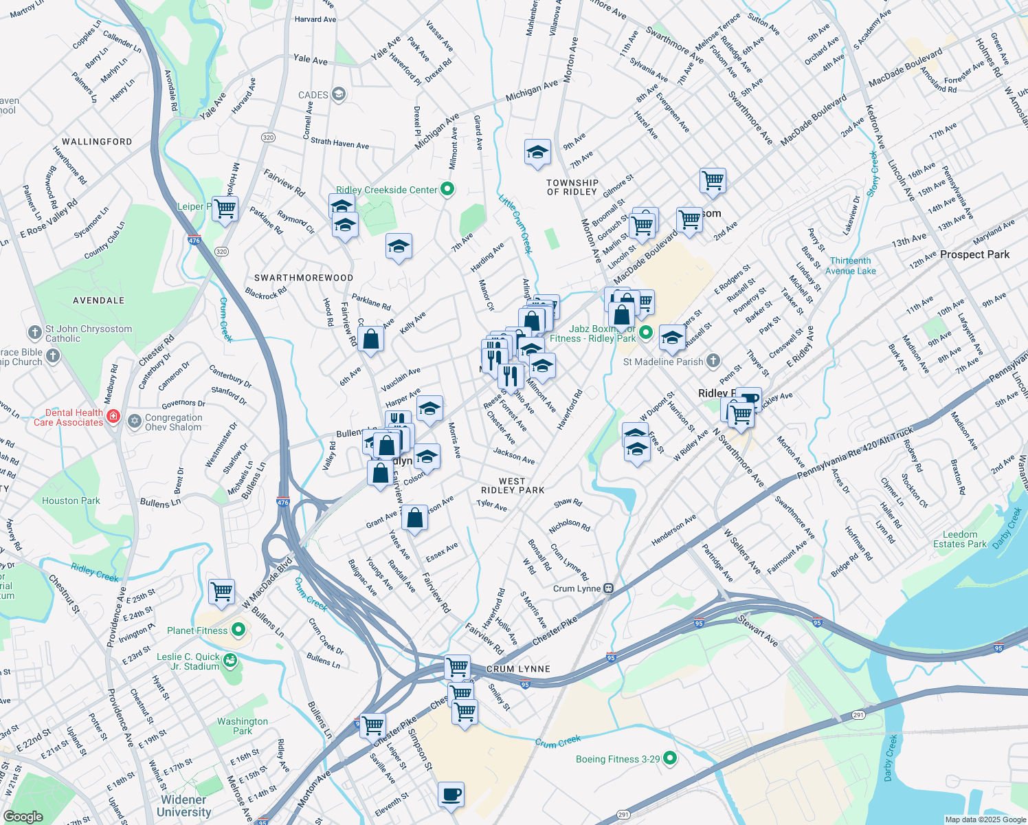 map of restaurants, bars, coffee shops, grocery stores, and more near 719 Belmont Avenue in Folsom