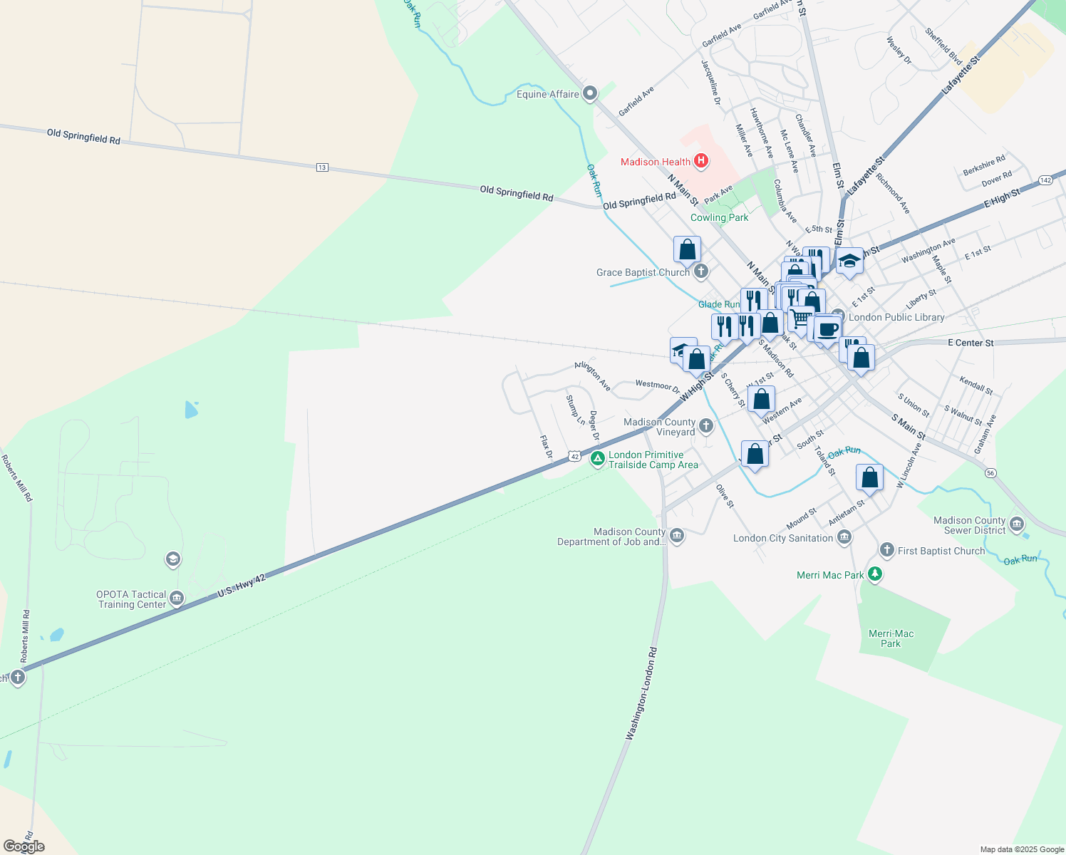 map of restaurants, bars, coffee shops, grocery stores, and more near 79 Flax Dr in London
