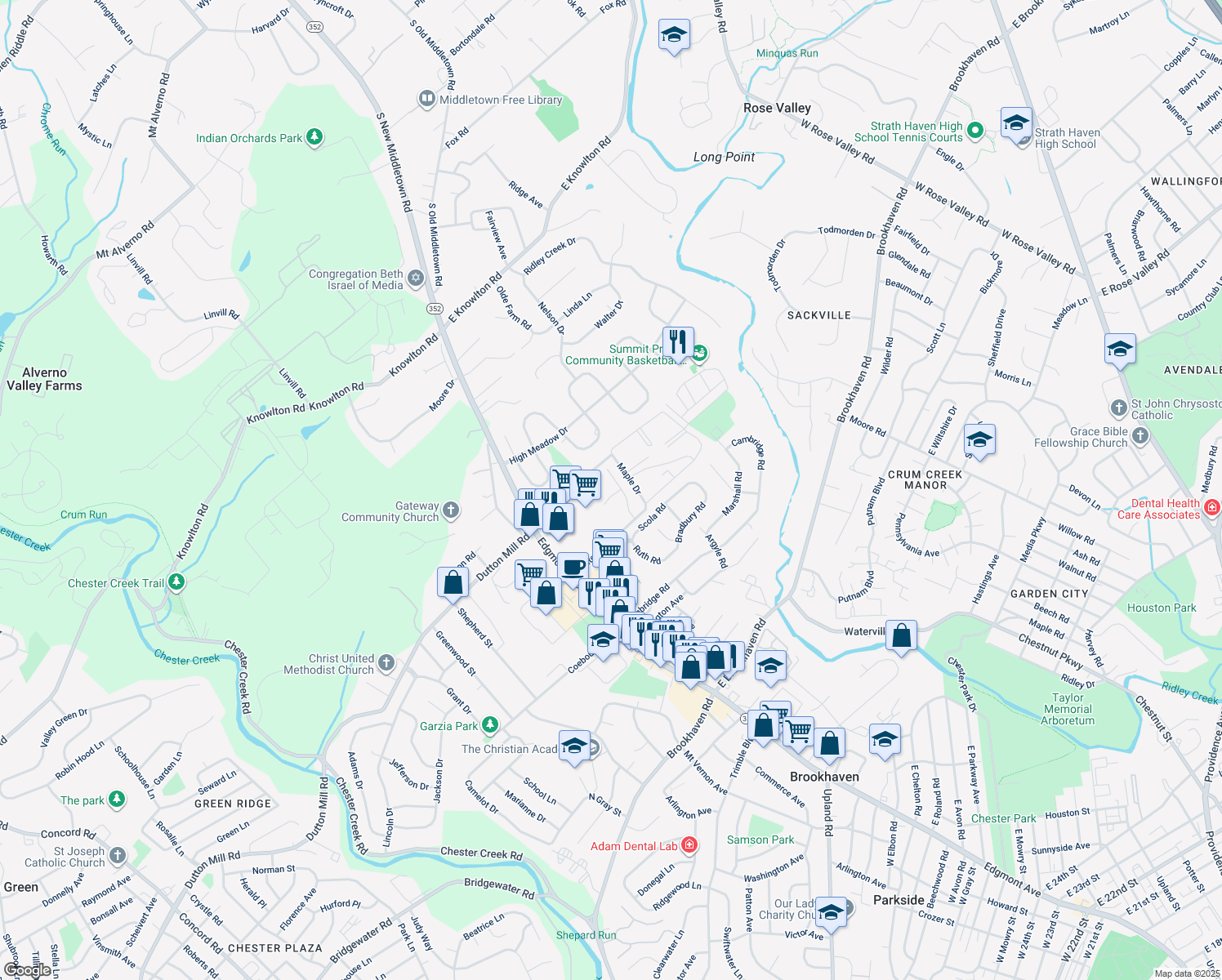 map of restaurants, bars, coffee shops, grocery stores, and more near 710 Ricks Circle in Brookhaven
