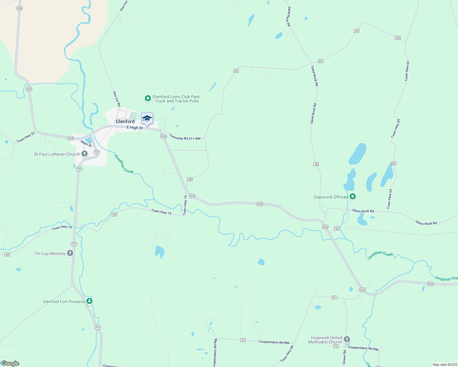 map of restaurants, bars, coffee shops, grocery stores, and more near 3026 Ohio 204 in Glenford