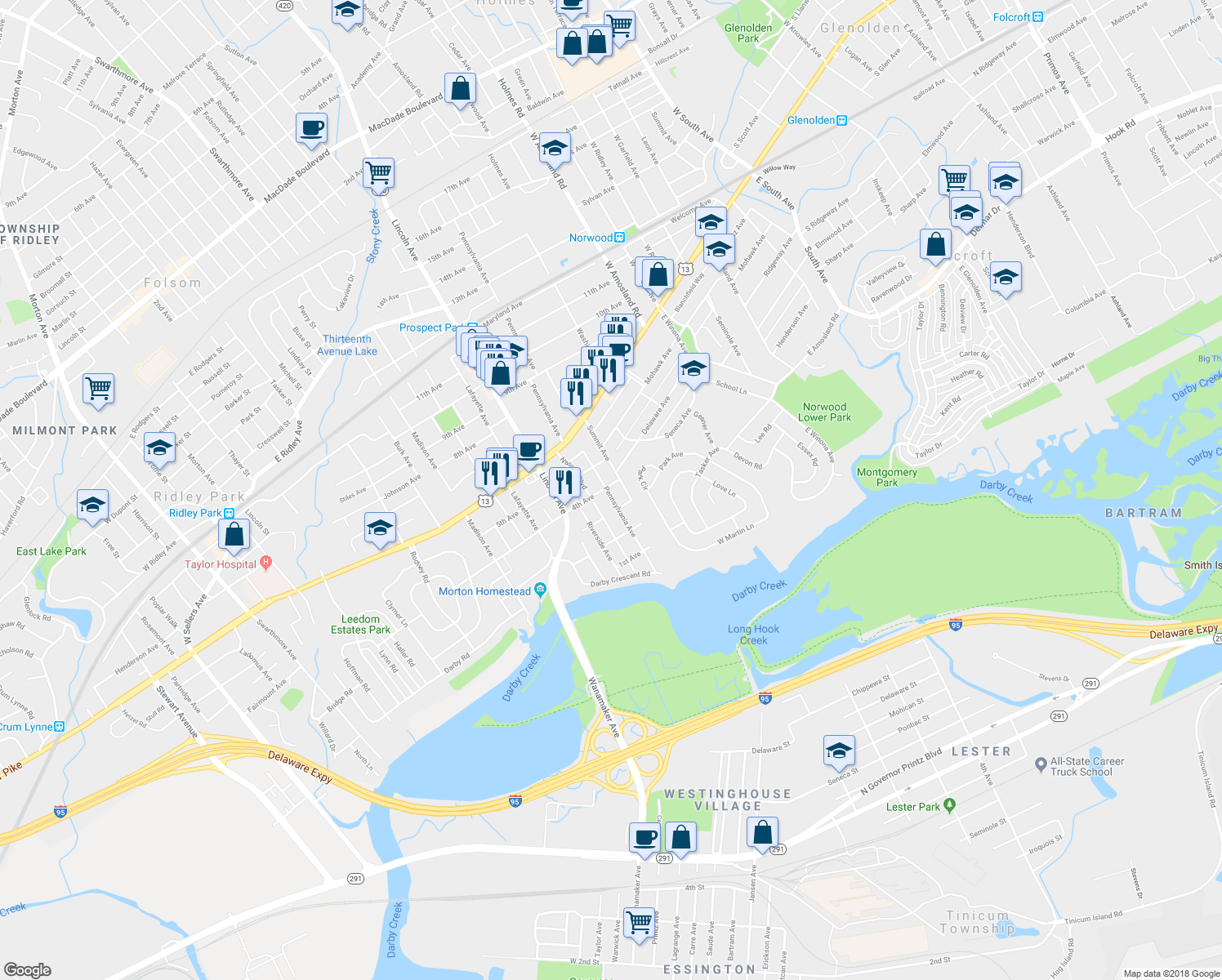 map of restaurants, bars, coffee shops, grocery stores, and more near 716 4th Avenue in Prospect Park