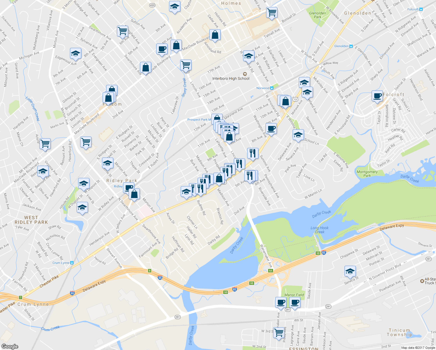 map of restaurants, bars, coffee shops, grocery stores, and more near 914 7th Avenue in Prospect Park
