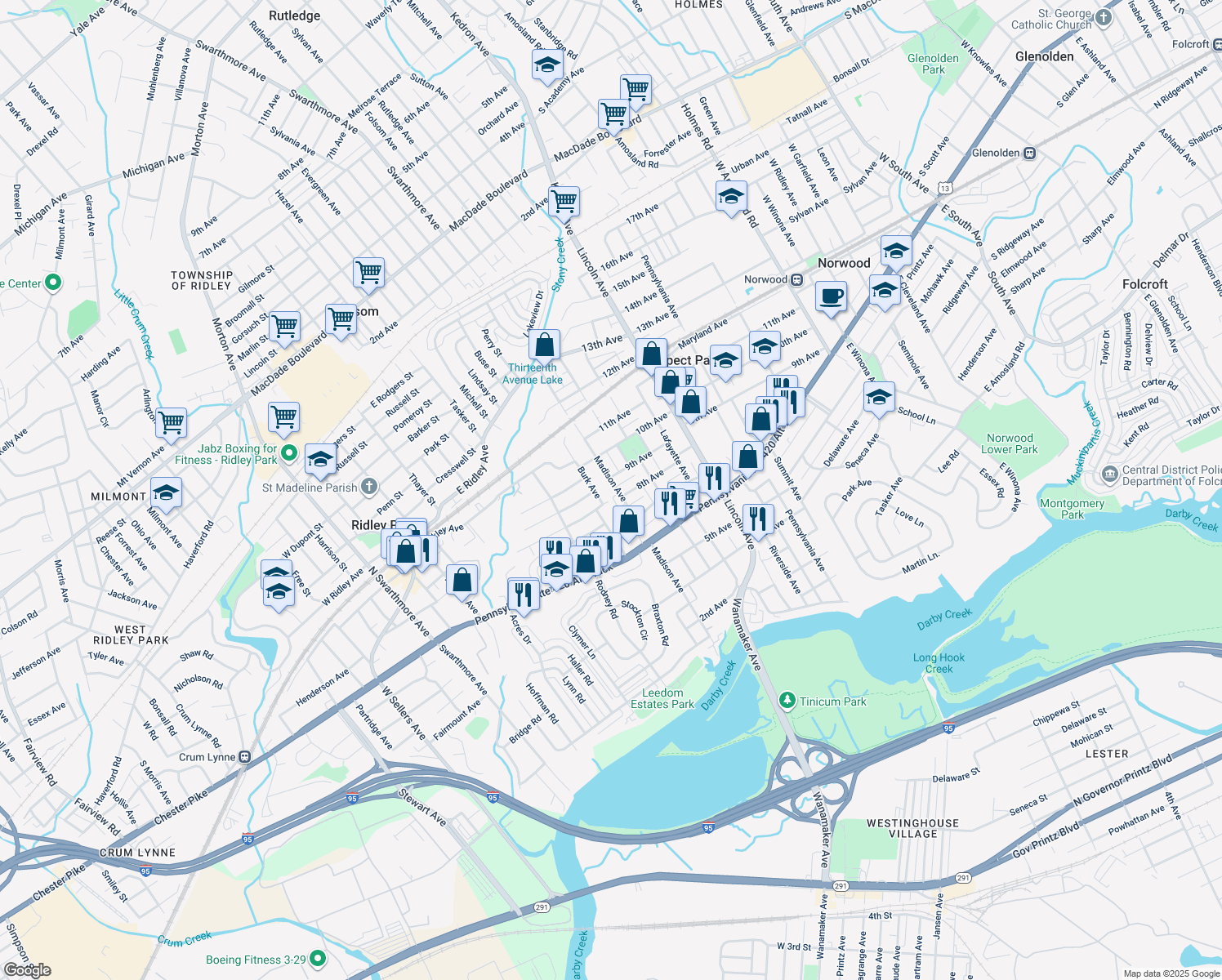 map of restaurants, bars, coffee shops, grocery stores, and more near 810 Madison Avenue in Prospect Park