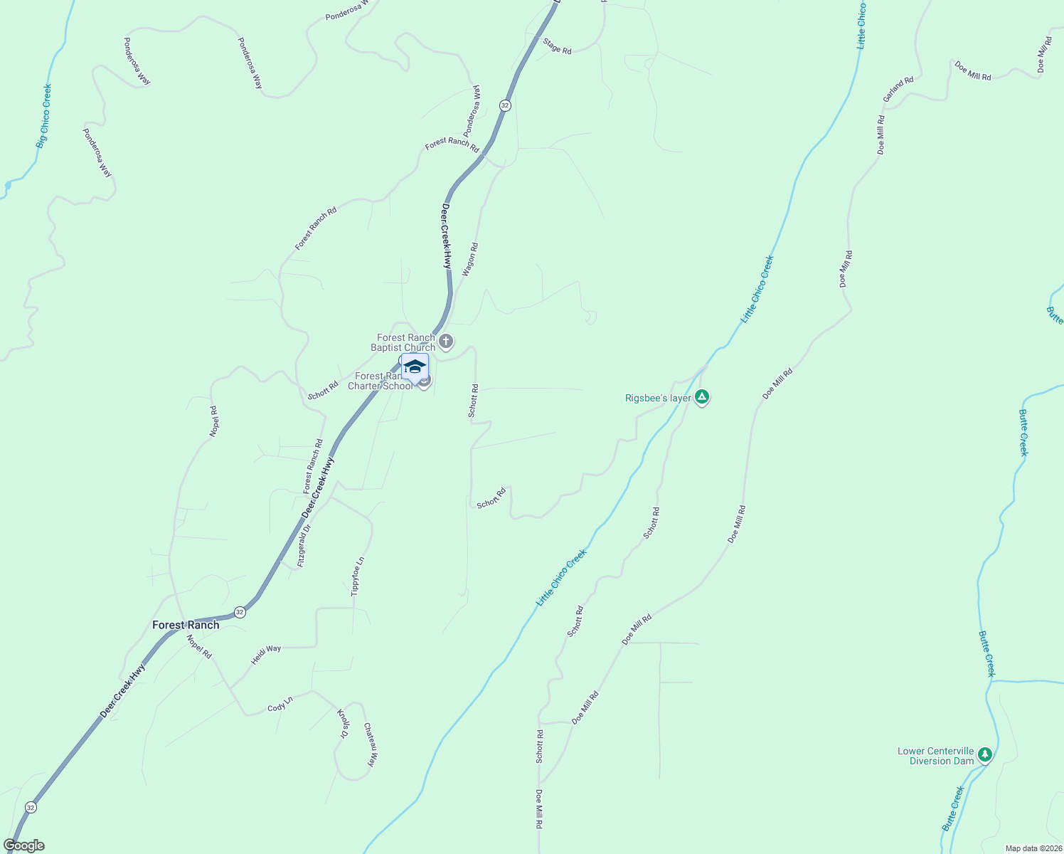 map of restaurants, bars, coffee shops, grocery stores, and more near 5083 Derr Road in Forest Ranch
