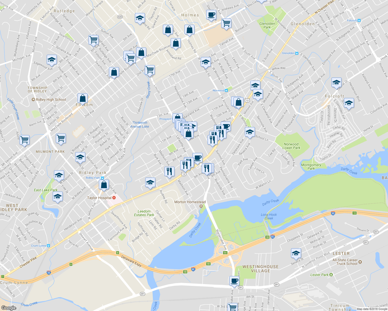 map of restaurants, bars, coffee shops, grocery stores, and more near 700 Lincoln Avenue in Prospect Park