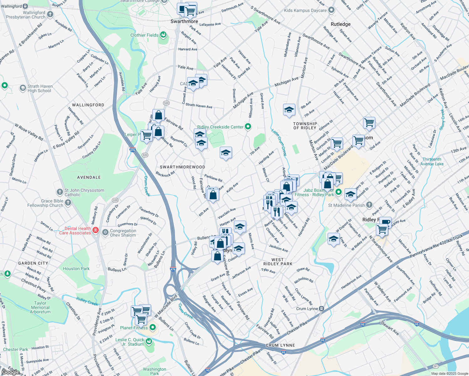 map of restaurants, bars, coffee shops, grocery stores, and more near 944 Kelly Avenue in Woodlyn
