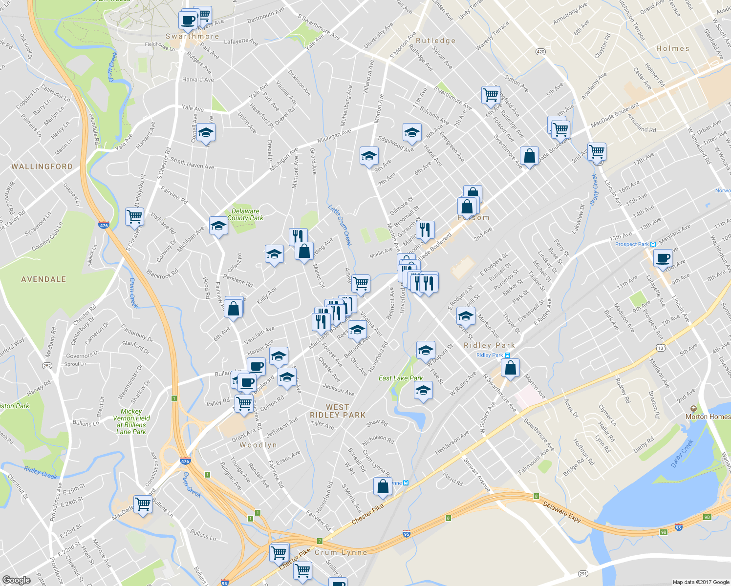 map of restaurants, bars, coffee shops, grocery stores, and more near 310 Arlington Avenue in Folsom