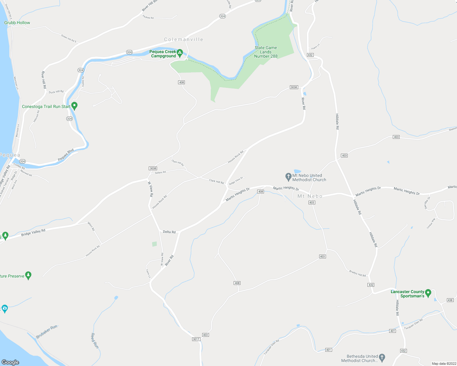 map of restaurants, bars, coffee shops, grocery stores, and more near 3 Ridge View Dr in Pequea