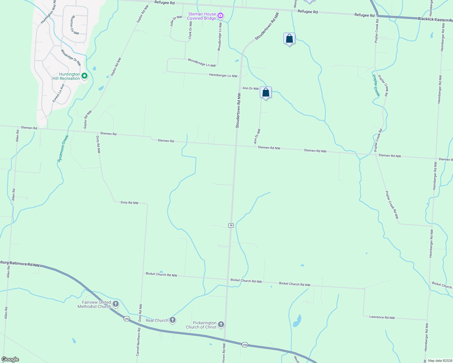 map of restaurants, bars, coffee shops, grocery stores, and more near 10735 Stoudertown Road Northwest in Pickerington
