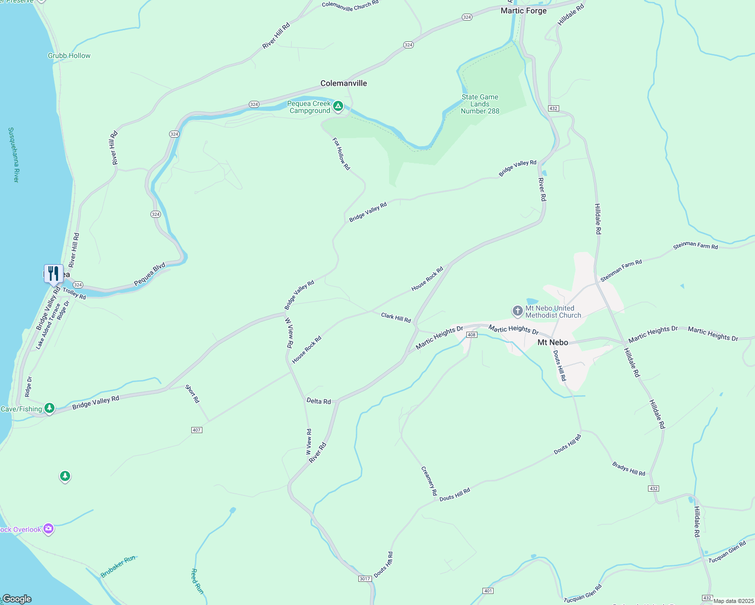 map of restaurants, bars, coffee shops, grocery stores, and more near 79 House Rock Rd in Pequea