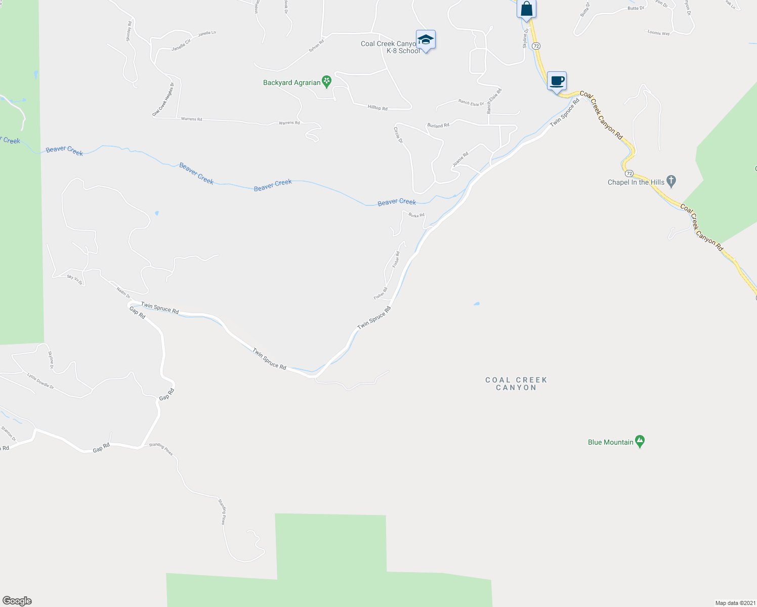 map of restaurants, bars, coffee shops, grocery stores, and more near 10609 Twin Spruce Gap Road in Golden