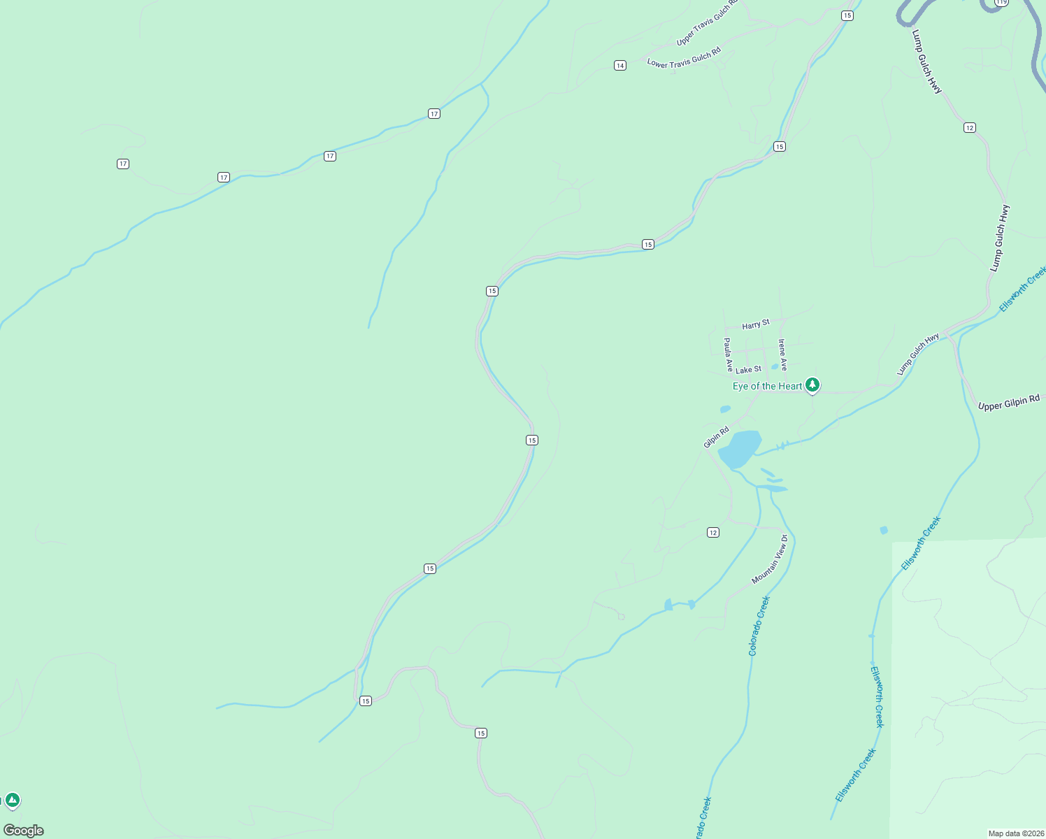 map of restaurants, bars, coffee shops, grocery stores, and more near County Road 15 in Black Hawk
