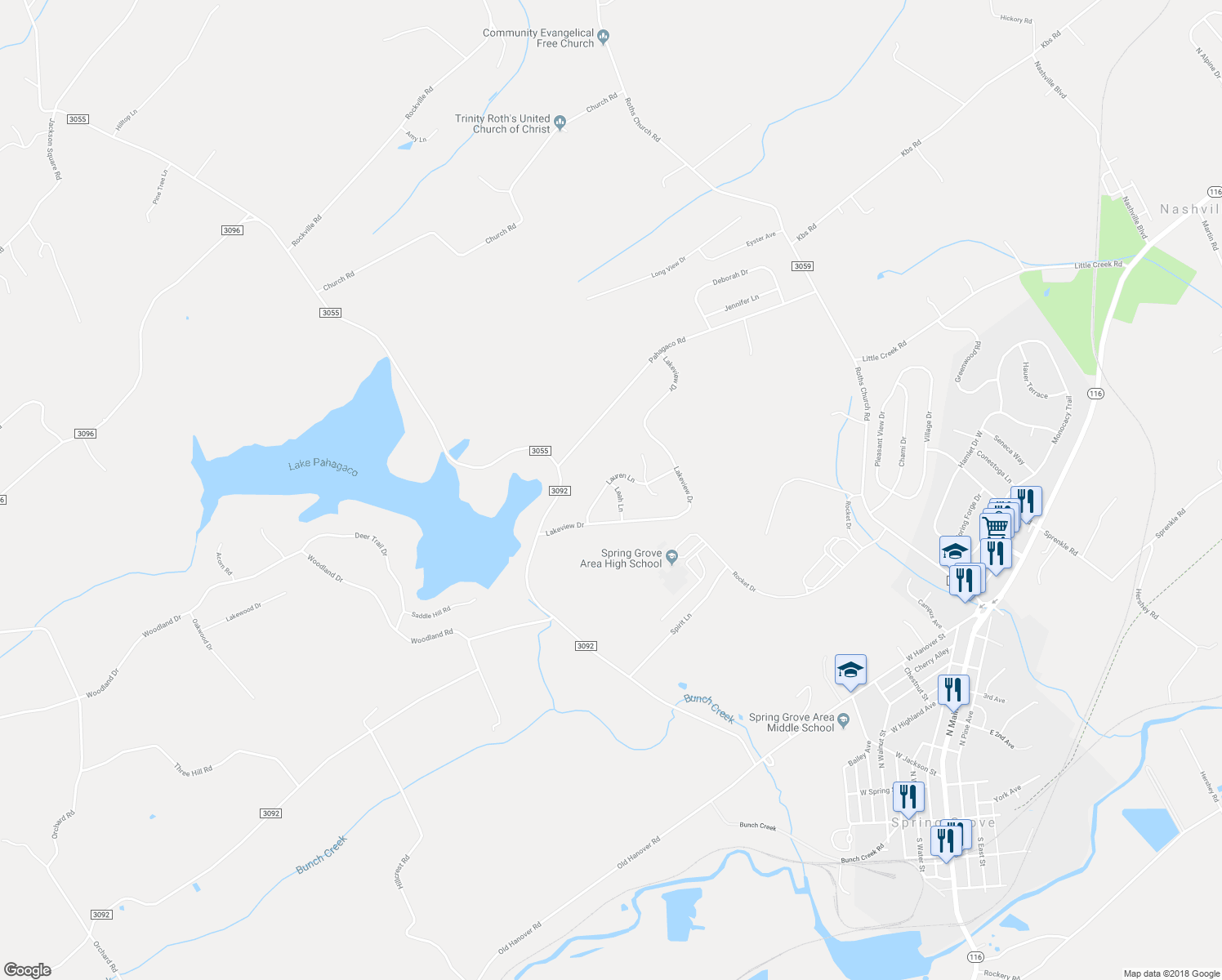 map of restaurants, bars, coffee shops, grocery stores, and more near 6417 Lauren Lane in Spring Grove