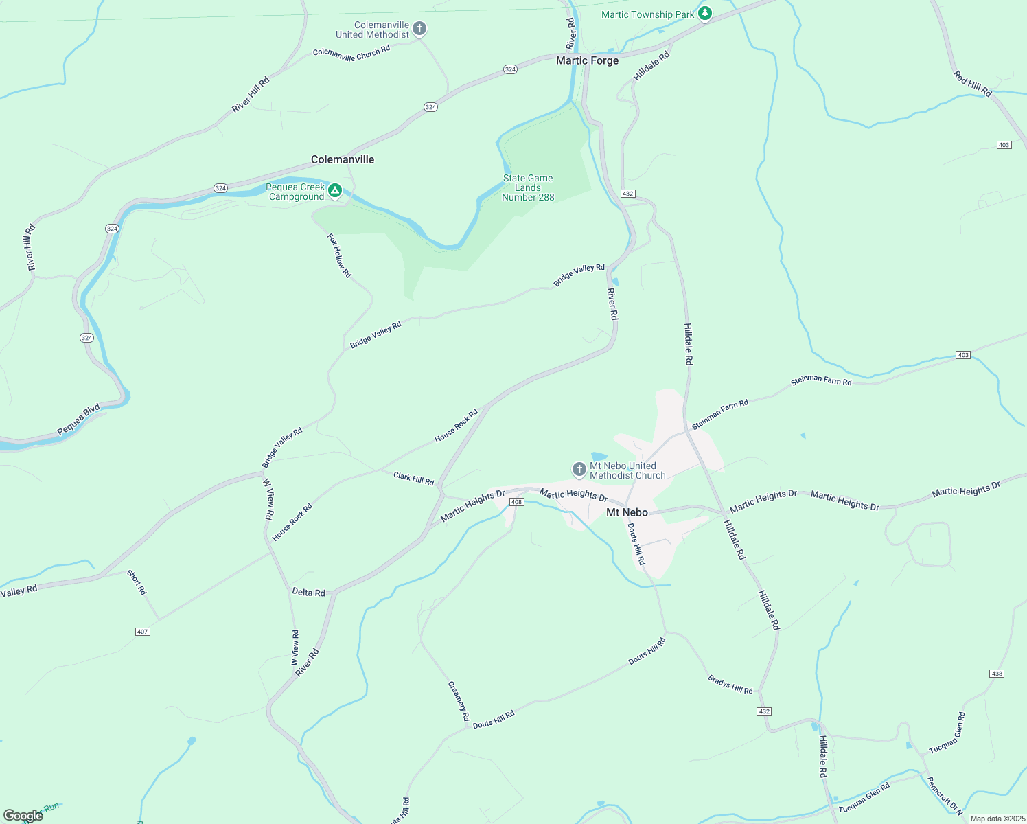 map of restaurants, bars, coffee shops, grocery stores, and more near 295 River Rd in Pequea