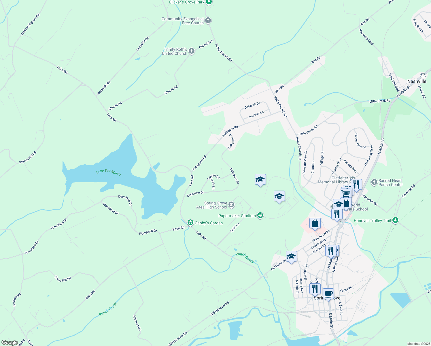 map of restaurants, bars, coffee shops, grocery stores, and more near 6370 Lauren Lane in Spring Grove