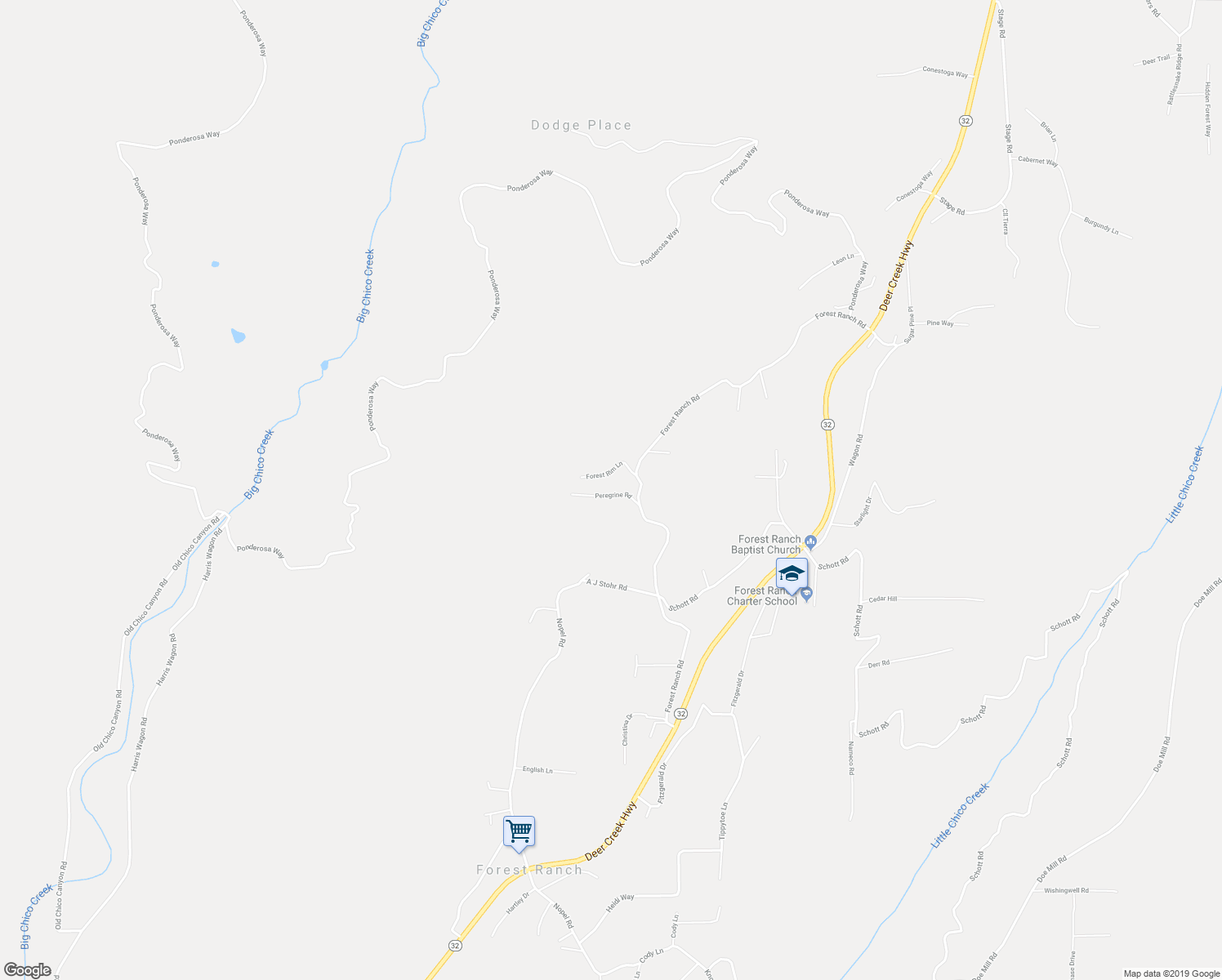 map of restaurants, bars, coffee shops, grocery stores, and more near 4715 Peregrine Road in Forest Ranch