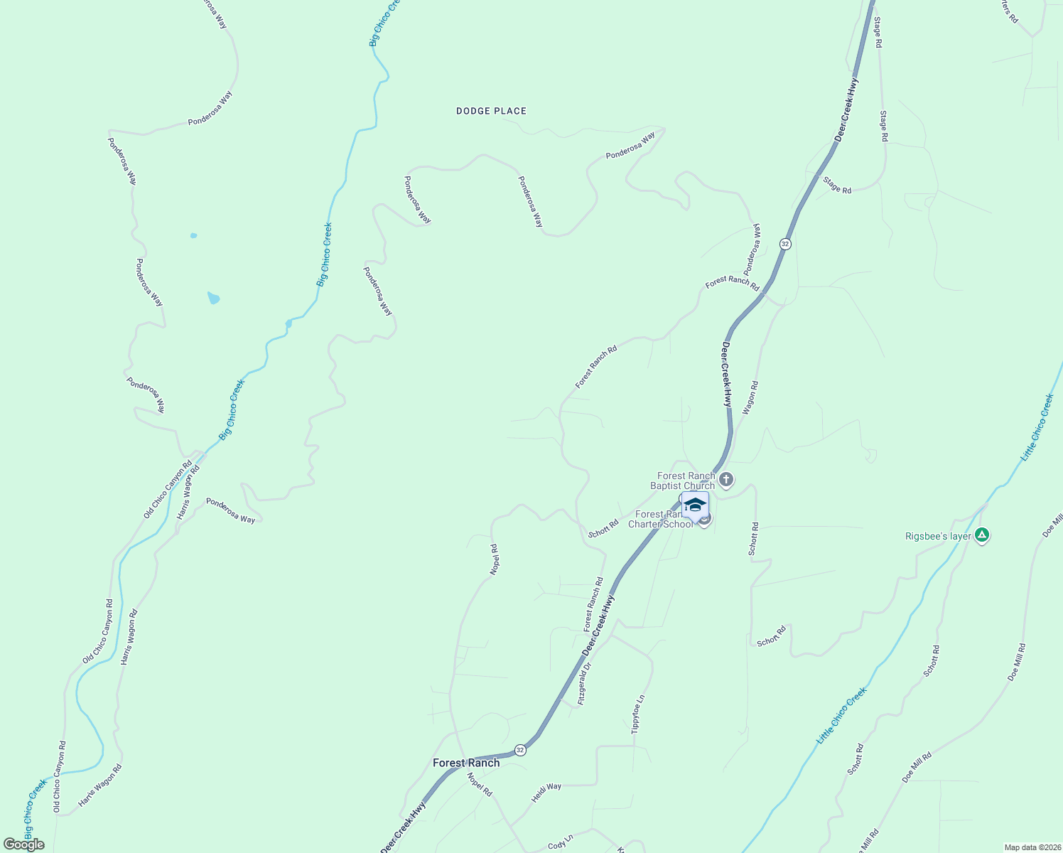 map of restaurants, bars, coffee shops, grocery stores, and more near 4715 Peregrine Road in Forest Ranch