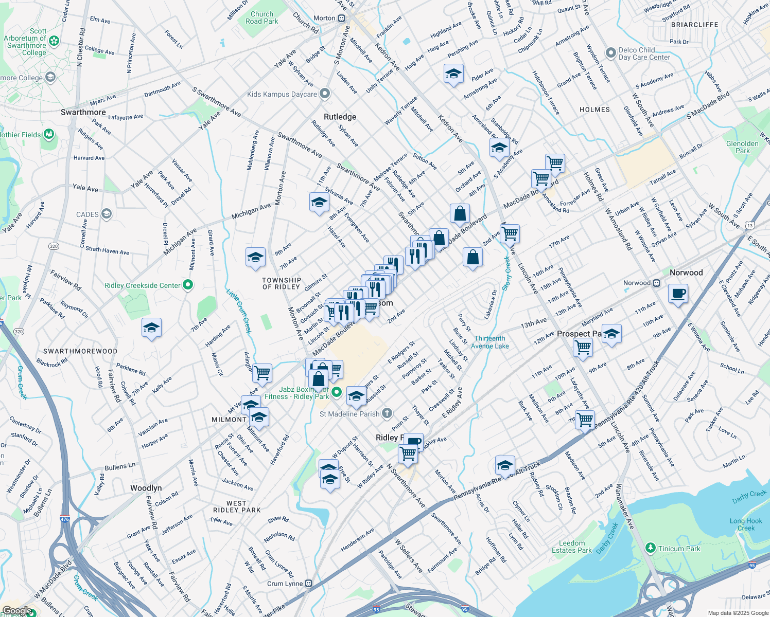 map of restaurants, bars, coffee shops, grocery stores, and more near 228 Edgewood Avenue in Folsom