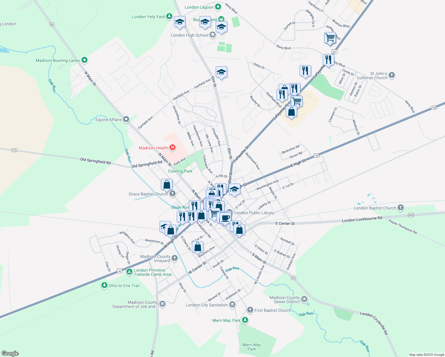 map of restaurants, bars, coffee shops, grocery stores, and more near 82 E 5th St in London