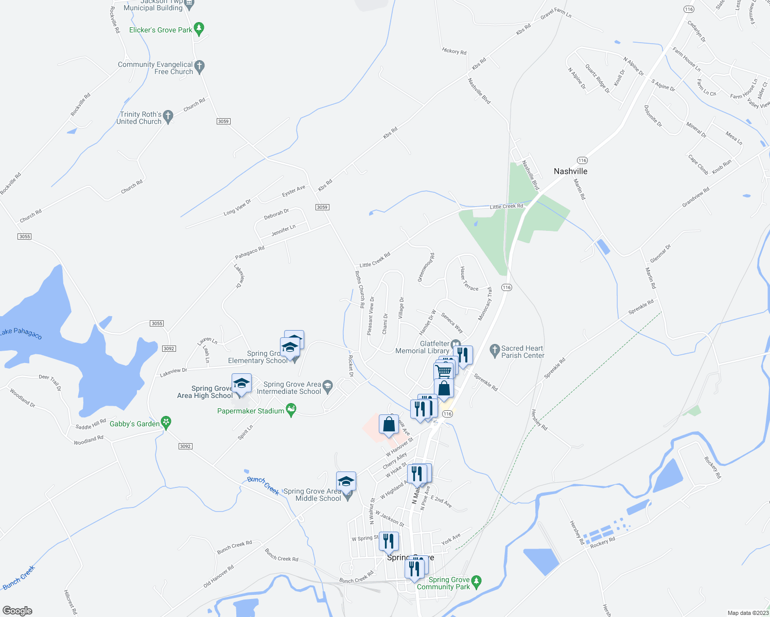 map of restaurants, bars, coffee shops, grocery stores, and more near 1391 Chami Drive in Spring Grove