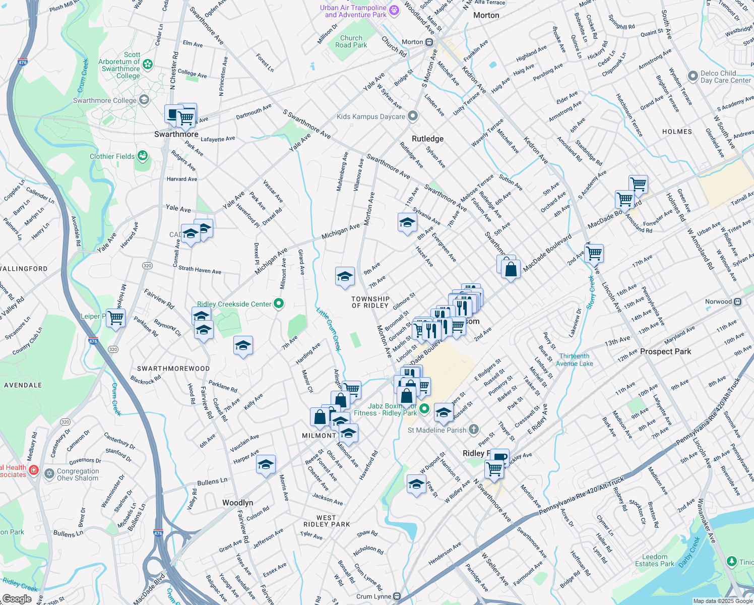 map of restaurants, bars, coffee shops, grocery stores, and more near 102 6th Avenue in Folsom
