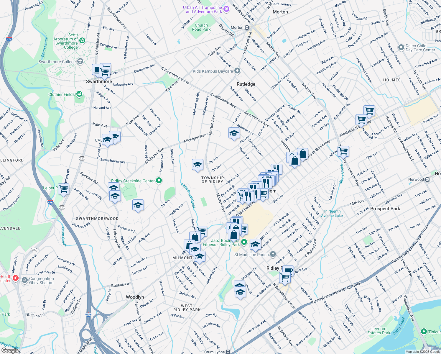 map of restaurants, bars, coffee shops, grocery stores, and more near 110 6th Avenue in Folsom