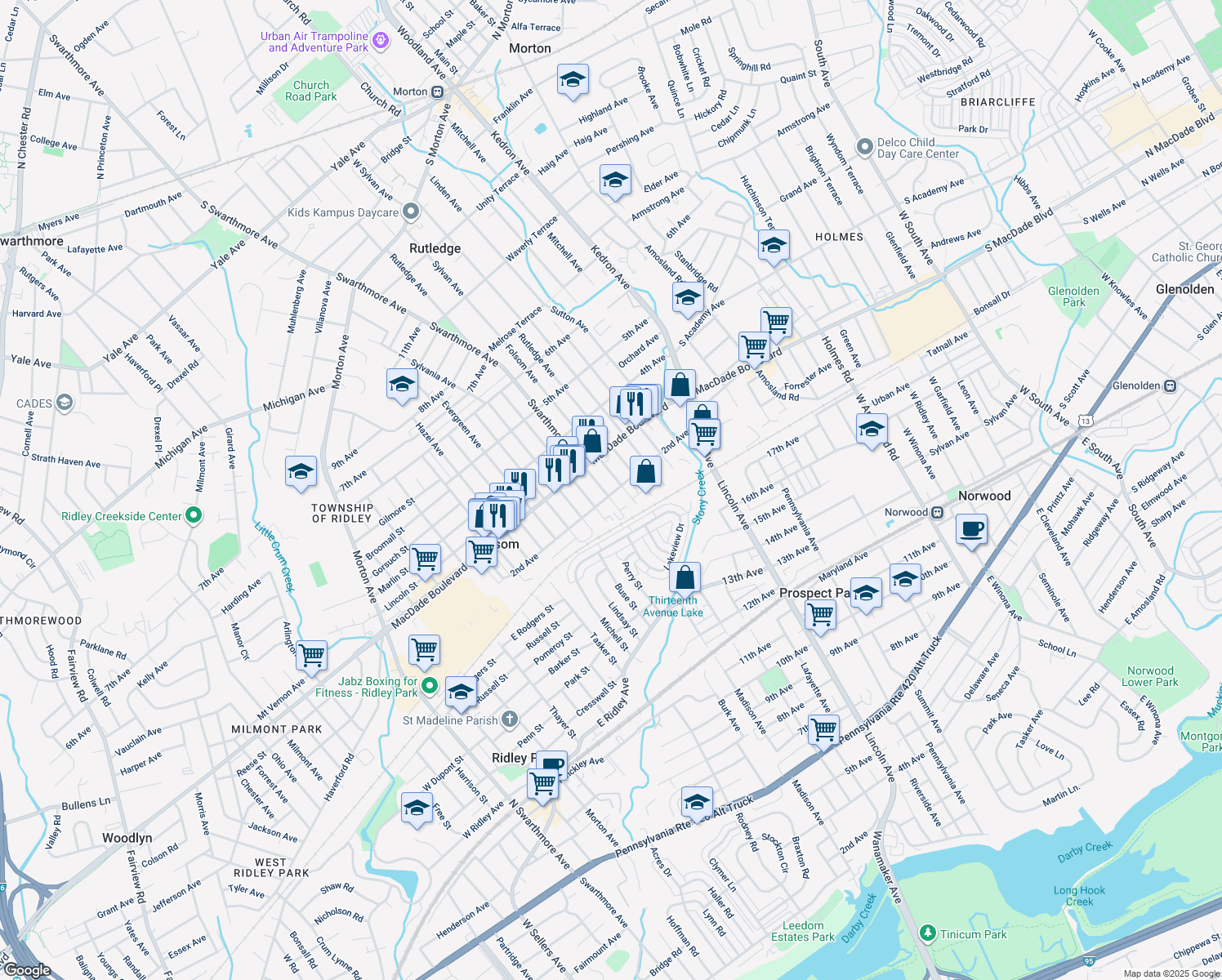map of restaurants, bars, coffee shops, grocery stores, and more near 200 Swarthmore Avenue in Folsom