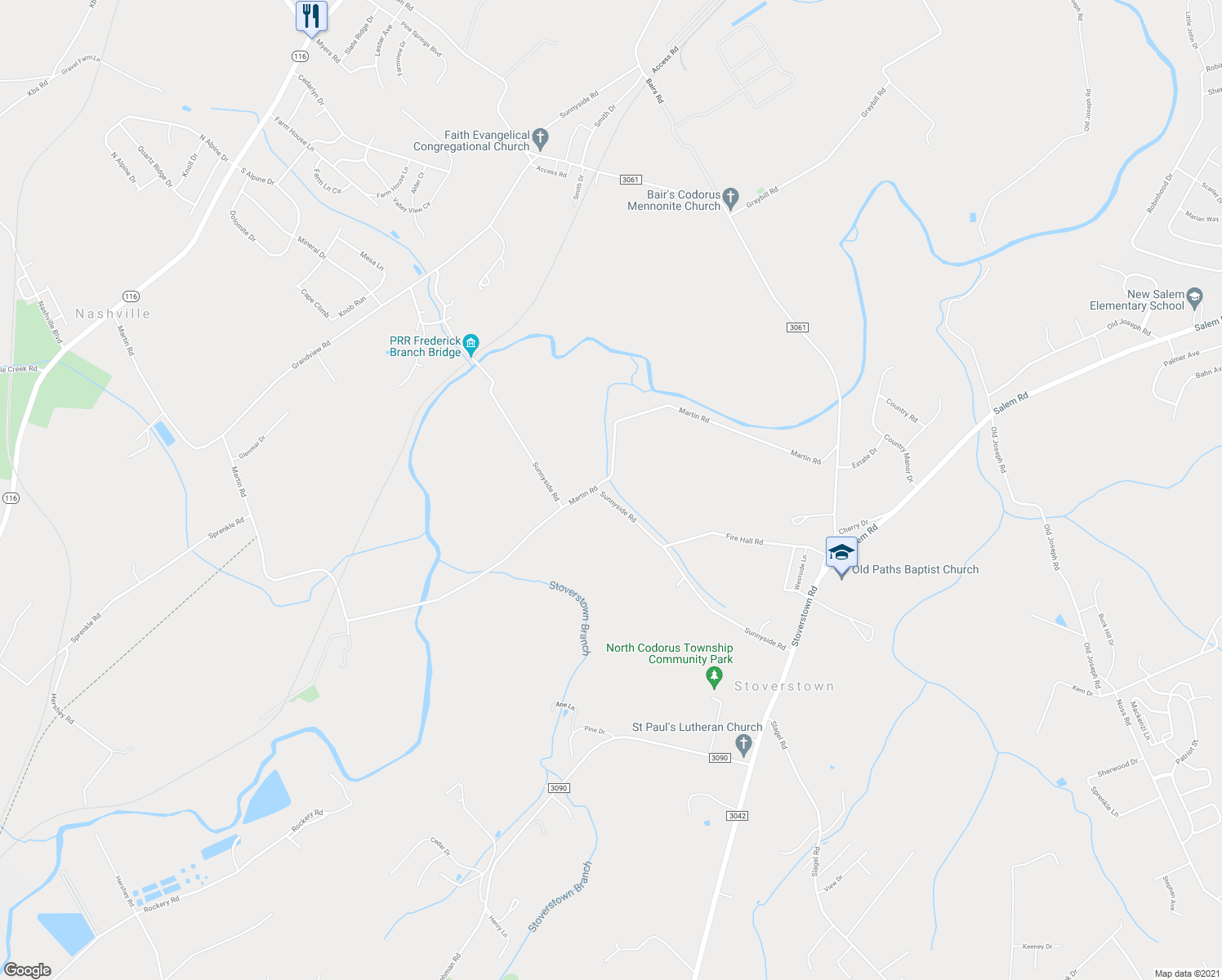 map of restaurants, bars, coffee shops, grocery stores, and more near 1303 Sunnyside Road in Spring Grove