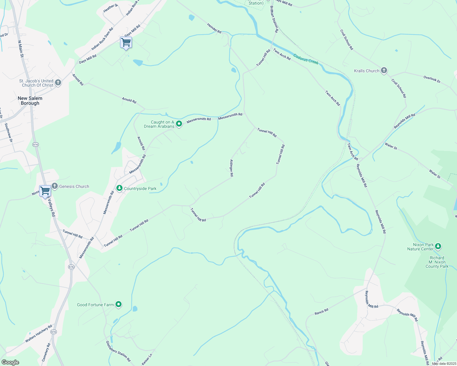 map of restaurants, bars, coffee shops, grocery stores, and more near 3606 Aldinger Rd in Seven Valleys