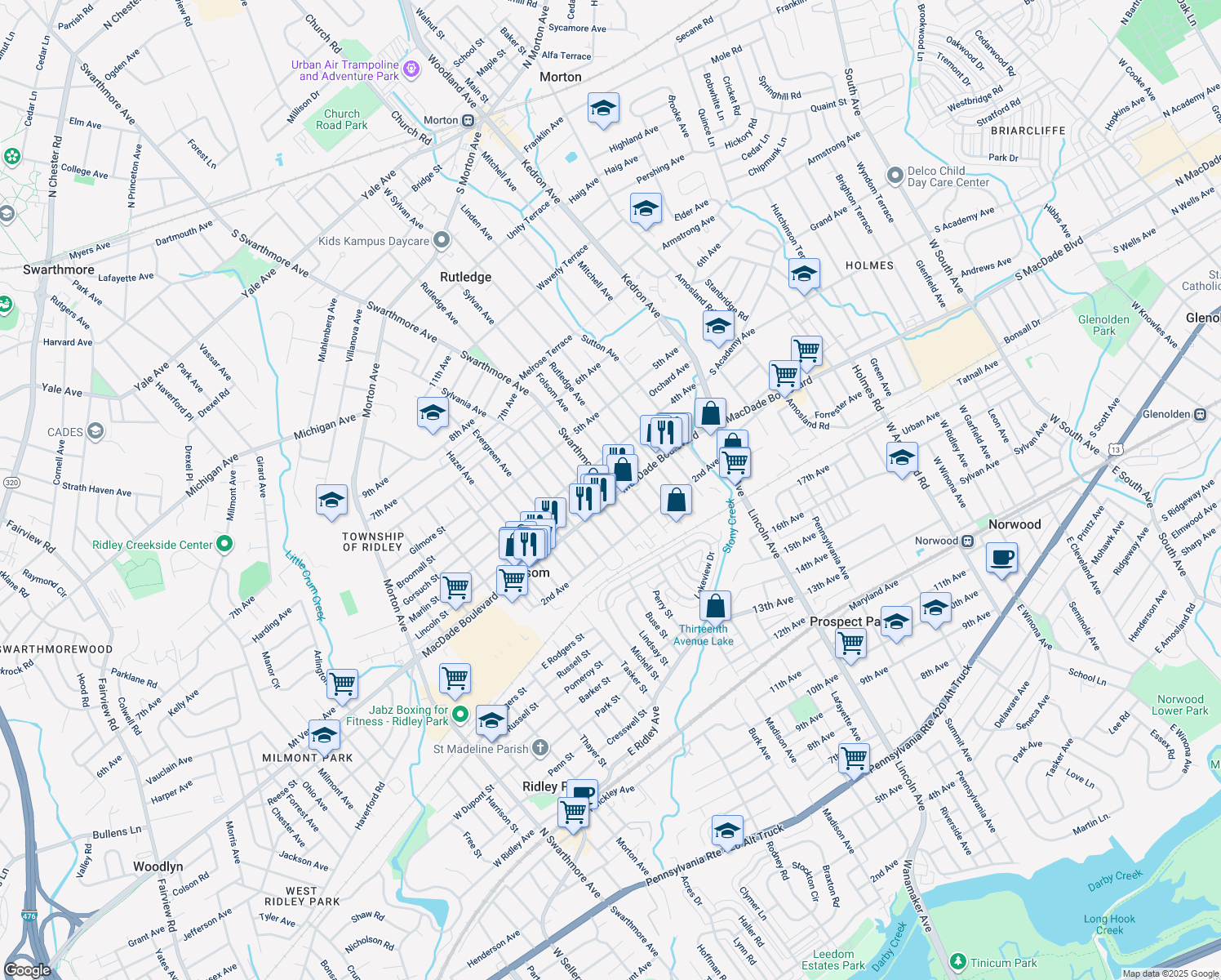 map of restaurants, bars, coffee shops, grocery stores, and more near 318 Swarthmore Avenue in Folsom