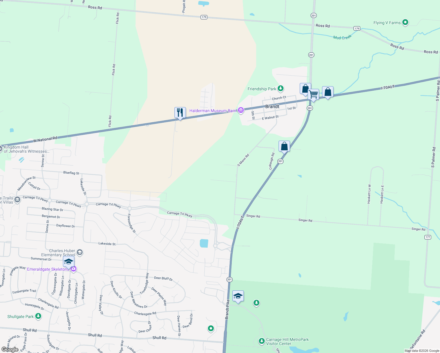 map of restaurants, bars, coffee shops, grocery stores, and more near 6385 Heffner Road in Tipp City