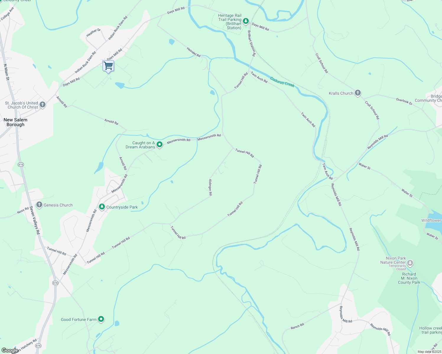 map of restaurants, bars, coffee shops, grocery stores, and more near 3514 Aldinger Road in Seven Valleys