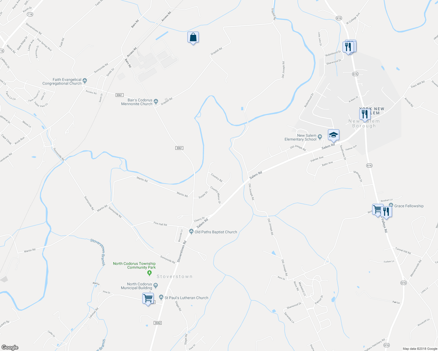 map of restaurants, bars, coffee shops, grocery stores, and more near 1749 Country Road in York