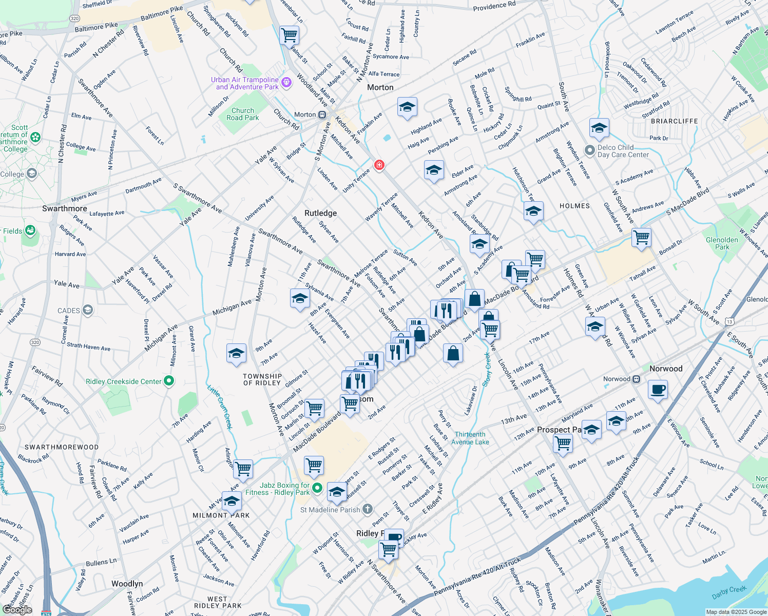 map of restaurants, bars, coffee shops, grocery stores, and more near 512 Swarthmore Avenue in Folsom