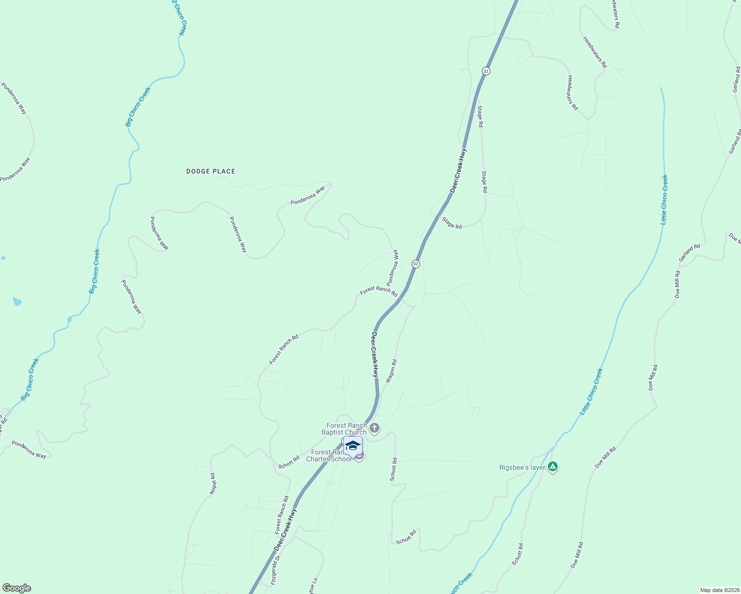 map of restaurants, bars, coffee shops, grocery stores, and more near 16298 Forest Ranch Road in Forest Ranch