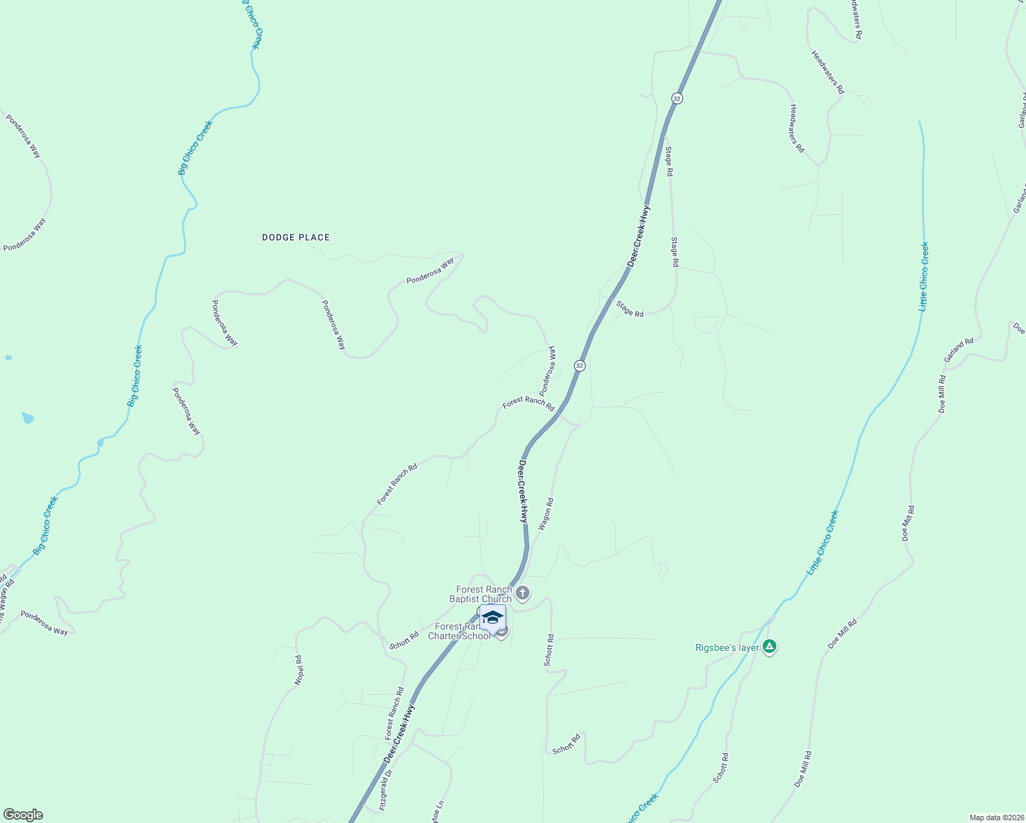 map of restaurants, bars, coffee shops, grocery stores, and more near 16300 Forest Ranch Road in Forest Ranch
