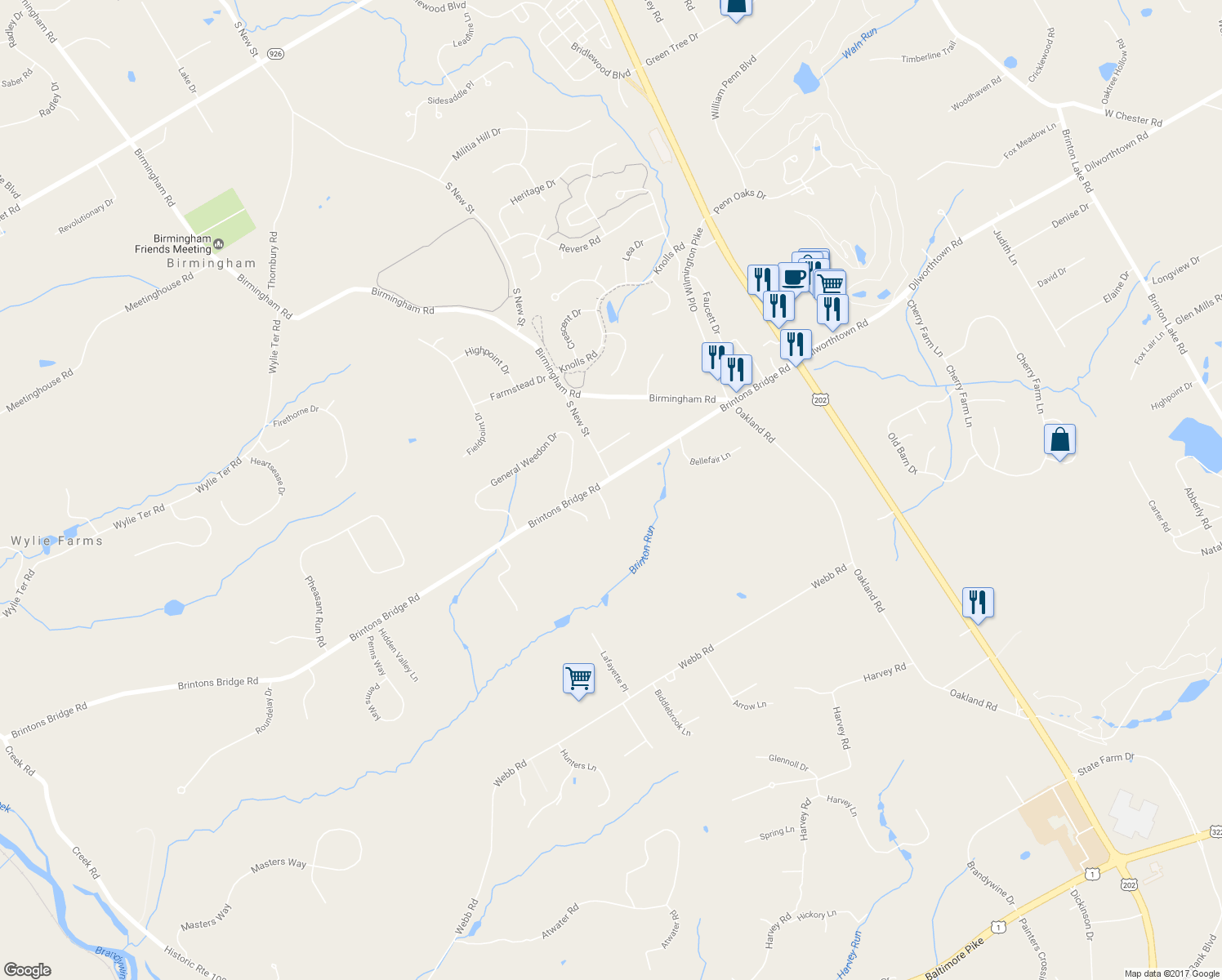 map of restaurants, bars, coffee shops, grocery stores, and more near 560 Winturford Drive in West Chester