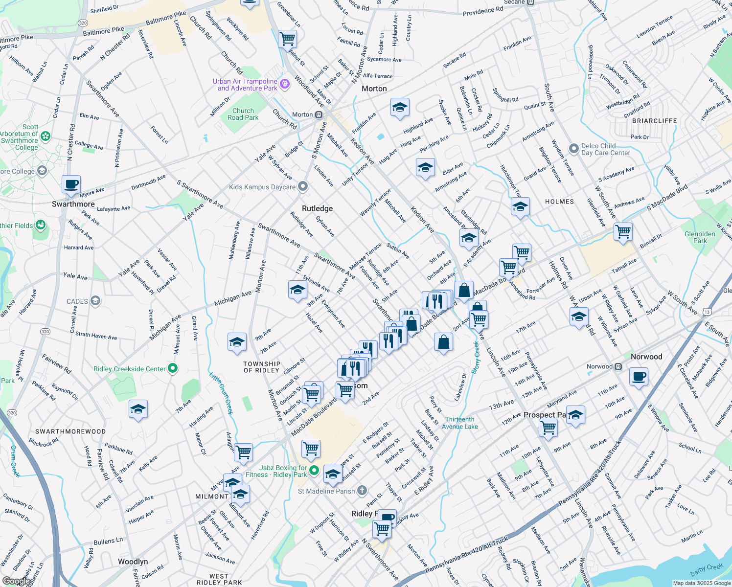 map of restaurants, bars, coffee shops, grocery stores, and more near 531 Swarthmore Avenue in Folsom