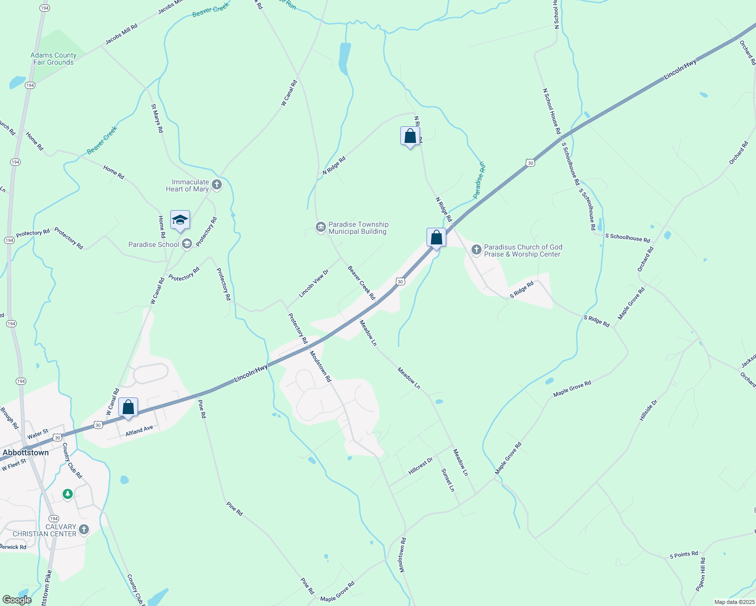 map of restaurants, bars, coffee shops, grocery stores, and more near 7453 Lincoln Highway in Thomasville